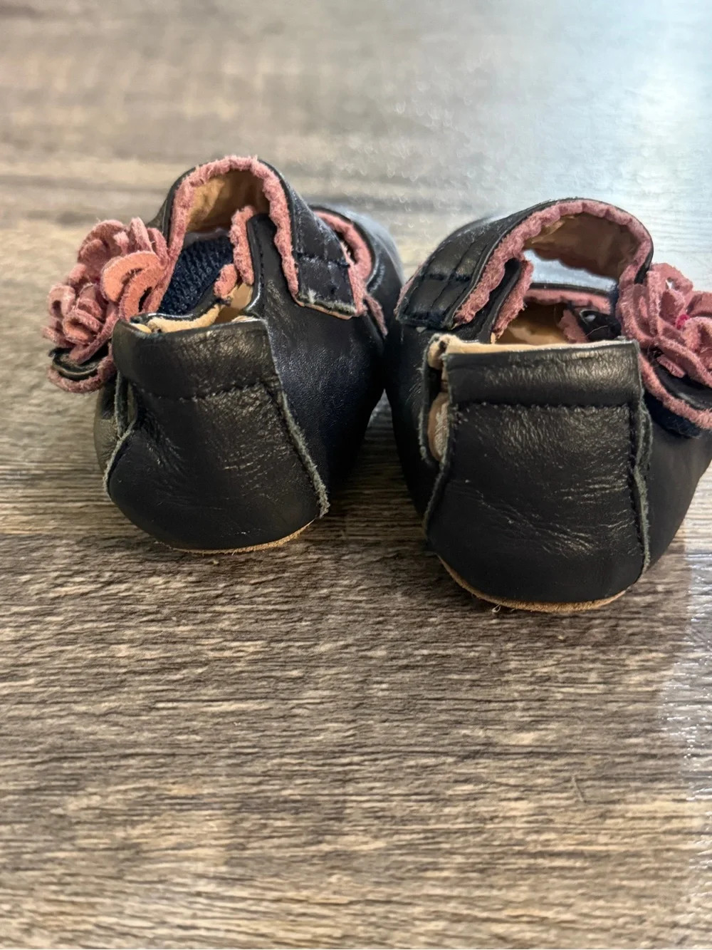 Livie & Luca Black Mary Jane Baby Shoes with Pink Trim and Flower